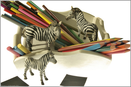 trois zebres et crayons de couleur, Ducruet